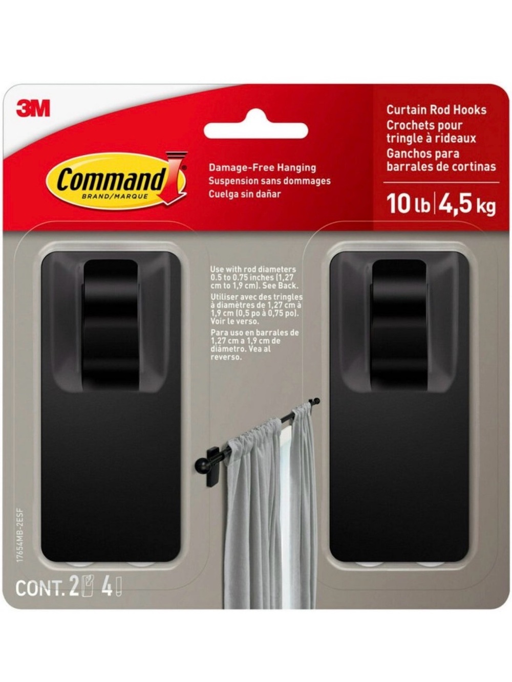 Command Damage-Free Black Curtain Rod Hooks for Tapestries